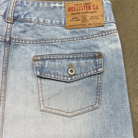 Vintage 90s Hollister Light Wash Jean Low Rise Frayed Hem Mini Skirt Y2K - Picture 4 of 9